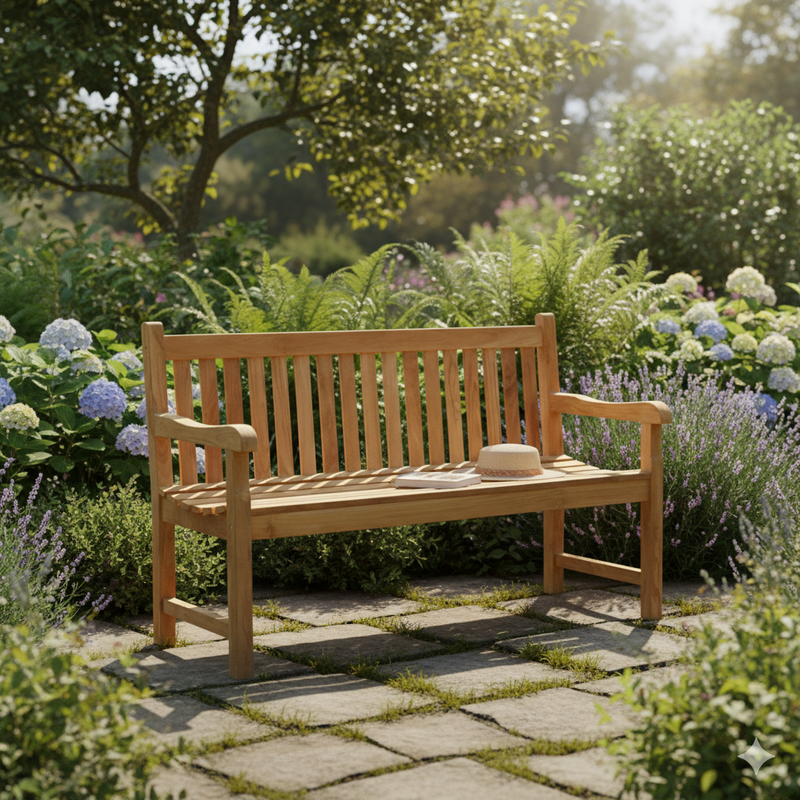 Teak Gartenbank Timberly 150 cm 3-sitzig mit Armlehne