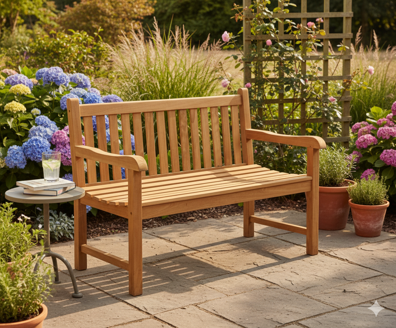 Teak Gartenbank Timberly 120 cm mit Armlehne