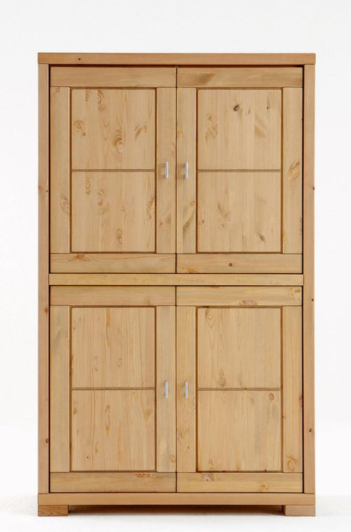 Highboard VITA mit vier Glastüren in Kiefer massiv, Gesamtansicht von vorne.