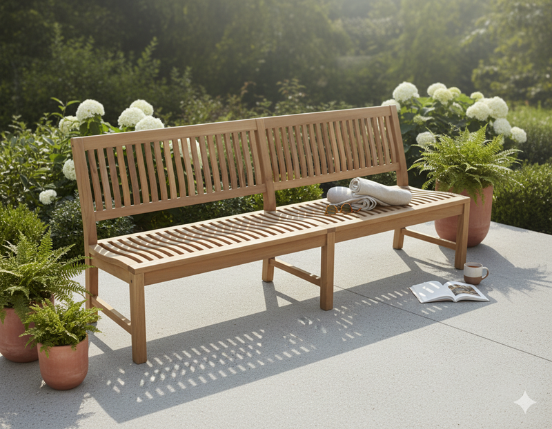 Stabile XXL Gartenbank Kingsbury in Premium Teak ohne Armlehne 220 cm