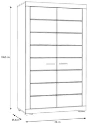 Kleiderschrank SNOW Schrank 2 Türen Breite 116 cm Weiß matt