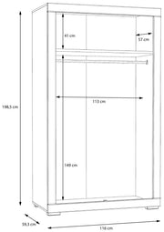 Kleiderschrank SNOW Schrank 2 Türen Breite 116 cm Weiß matt