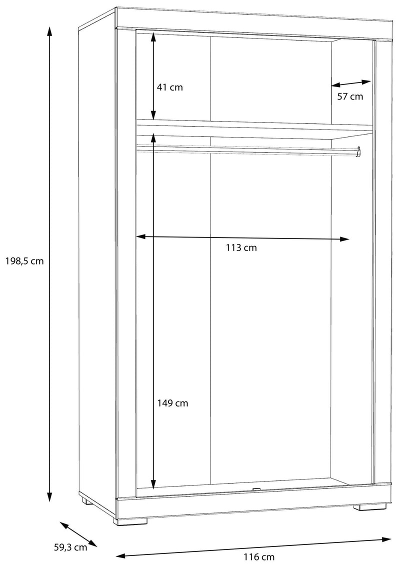 Kleiderschrank SNOW Schrank 2 Türen Breite 116 cm Weiß matt
