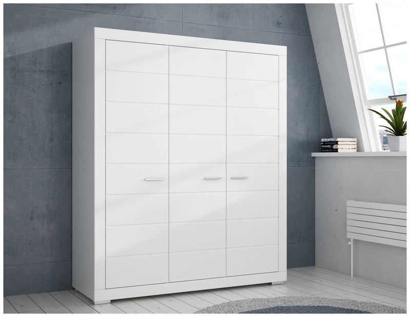 Kleiderschrank SNOW Schrank 3 Türen Facheinteilung Weiß matt