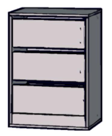 Schubladenblock mit 3 Schubladen in Weiß matt, Gesamtansicht von vorne.
