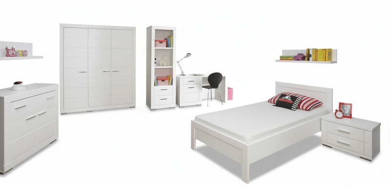 Jugendzimmer SNOW Weiß | Komplett-Set 7-tlg. mit Bett 140x200 | Forte