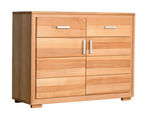 Sideboard Anrichte Genf 2-türig Kernbuche Massivholz geölt mit zwei Schubladen und zwei Türen in Gesamtansicht.
