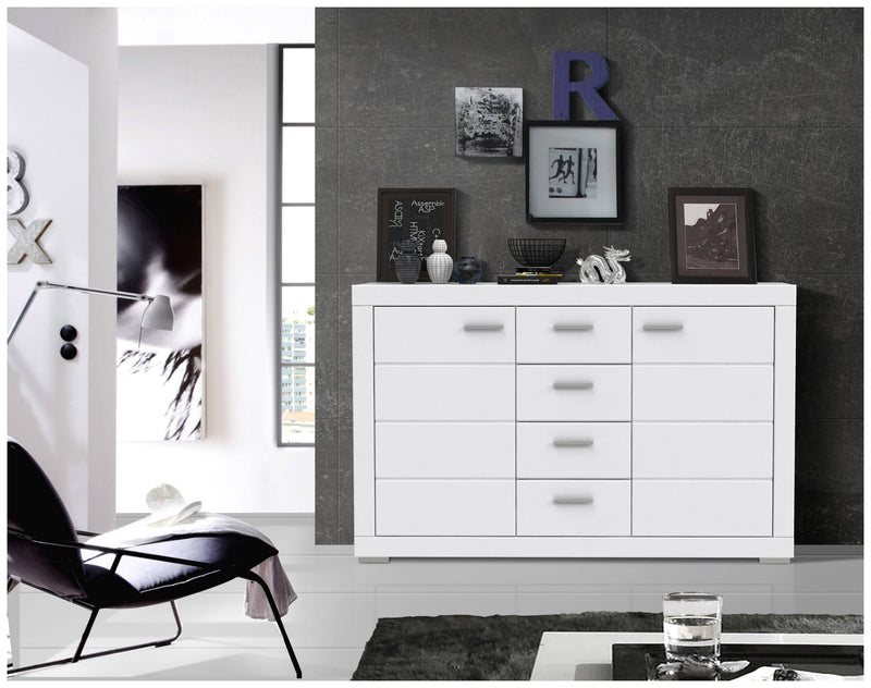 Sideboard SNOW Anrichte Weiß 2 Türen 4 Schubladen