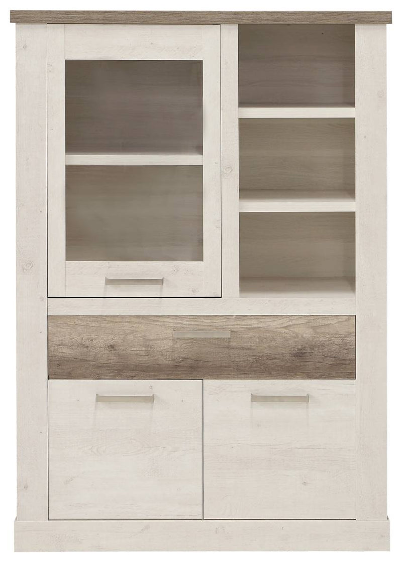 Highboard - Vitrine DURO Schrank 1+2 Türen Optik Pinie weiß antik