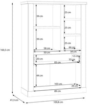 Highboard - Vitrine DURO Schrank 1+2 Türen Optik Pinie weiß antik