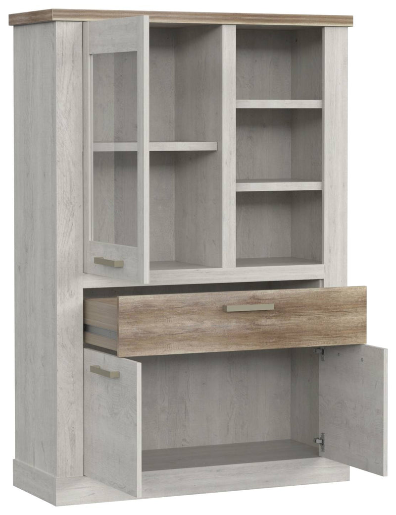 Highboard - Vitrine DURO Schrank 1+2 Türen Optik Pinie weiß antik