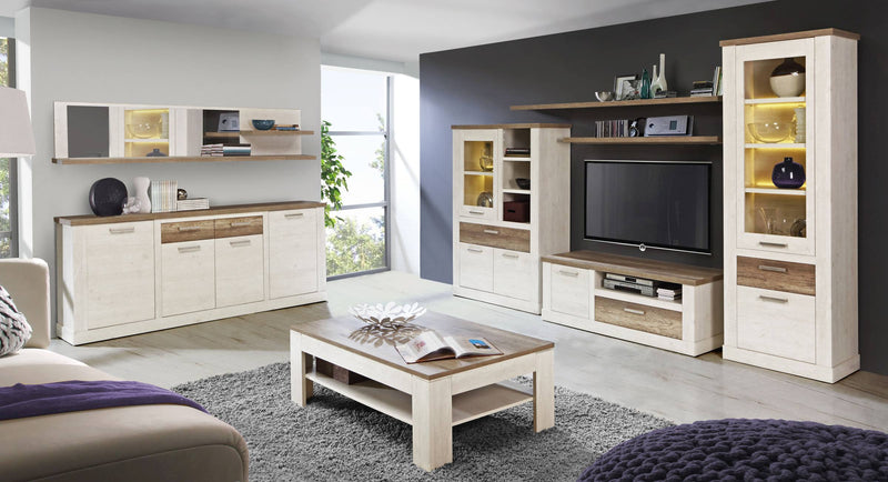 Highboard - Vitrine DURO Schrank 1+2 Türen Optik Pinie weiß antik
