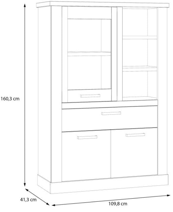 Highboard - Vitrine DURO Schrank 1+2 Türen Optik Pinie weiß antik