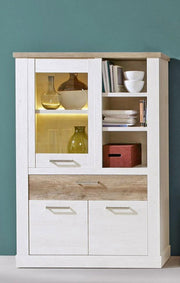 Highboard - Vitrine DURO Schrank 1+2 Türen Dekor Pinie weiß antik