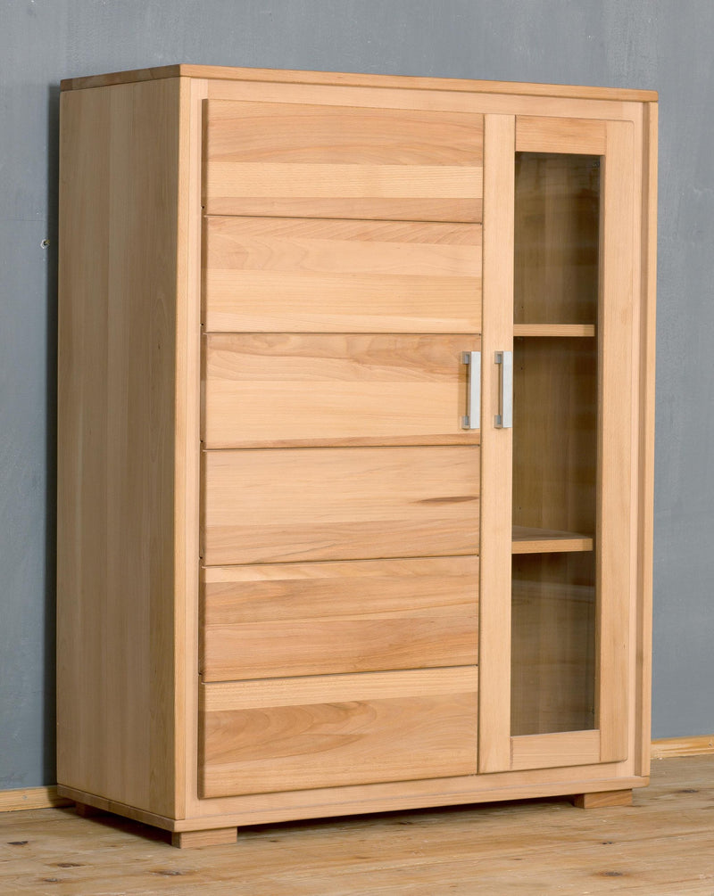 Vitrine Genf 2-türig 121 cm hoch Kernbuche Massivholz geölt