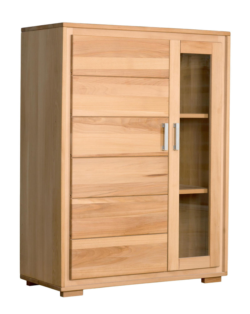 Vitrine Genf 2-türig 121 cm hoch Kernbuche Massivholz geölt