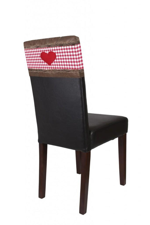 Stuhlhusse Lederlook mit rotem Herz 2er Set von SIT Möbel in Gesamtansicht mit Herzmotiv auf schwarzer Sitzfläche.