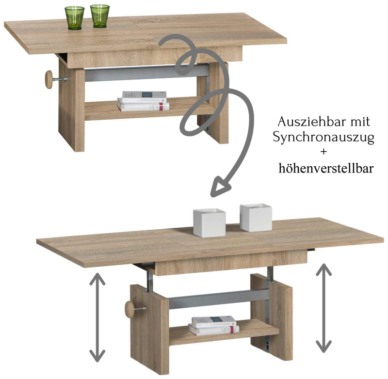 Couchtisch EVENT höhenverstellbar ausziehbar Optik Sonoma Eiche