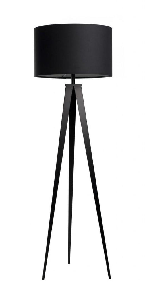 Zuiver Tripod Designer Stehleuchte Black in Gesamtansicht mit schwarzem Schirm und dreibeinigem Metallgestell.
