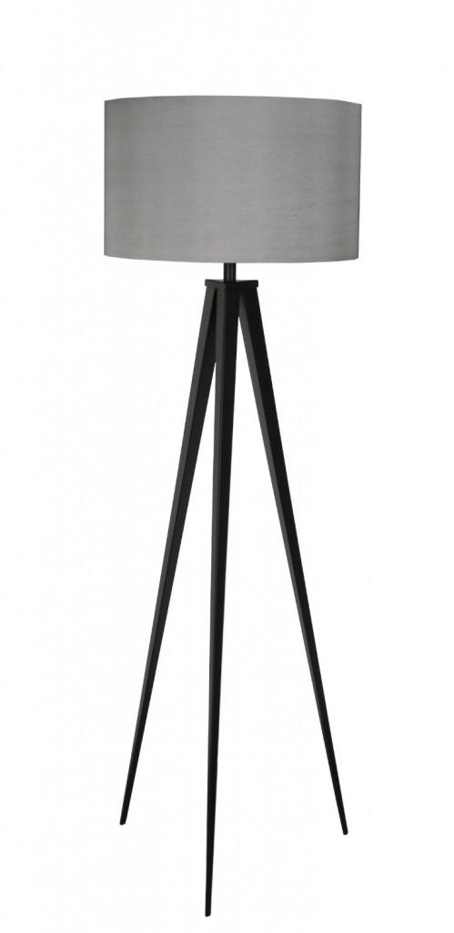 Zuiver Tripod Designer Stehleuchte Black/Grey mit grauem Lampenschirm auf schwarzem Dreibein-Gestell, Gesamtansicht.