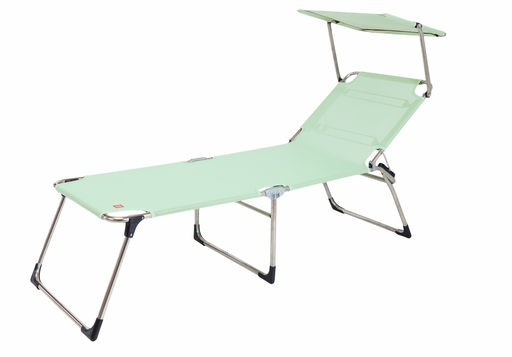 Sonnenliege Gartenliege AMIGO FOURTY SUN mit Dach in Salbei mit silbernem Aluminium-Gestell, Gesamtansicht.