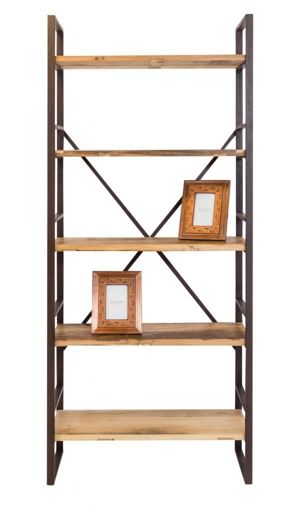 Regal Eisenregal ROSSINI Antik Braun 5 Fächer im massiver alter Ulme