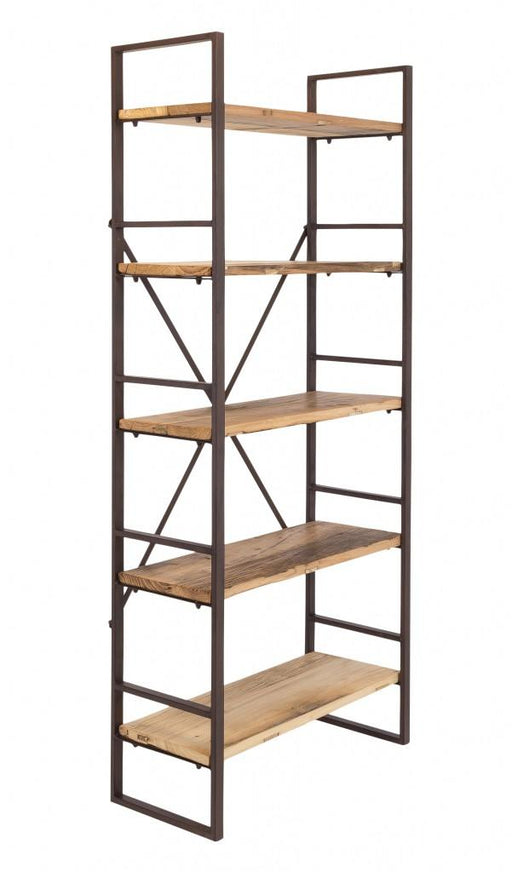 Regal Eisenregal ROSSINO Antik Braun mit fünf Holzfächern und Metallrahmen in Gesamtansicht.