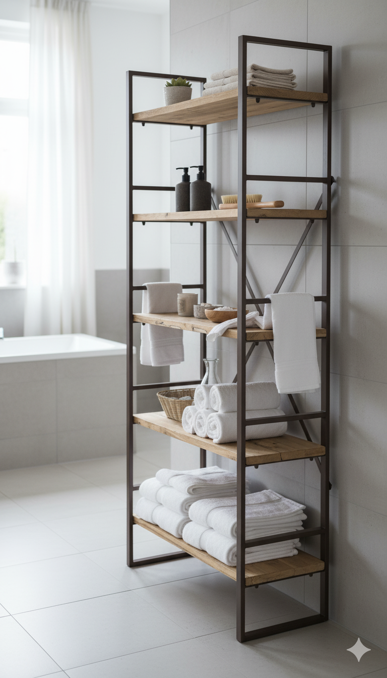Regal Eisenregal ROSSINO Antik Braun, 5 Fächer aus alten Ulmenholz