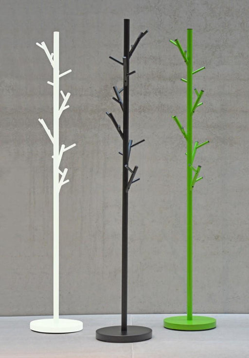 Kleiderständer TREE Design Garderobe in drei Farbvarianten (Weiß, Schwarz, Grün) mit astförmigen Haken, Gesamtansicht.