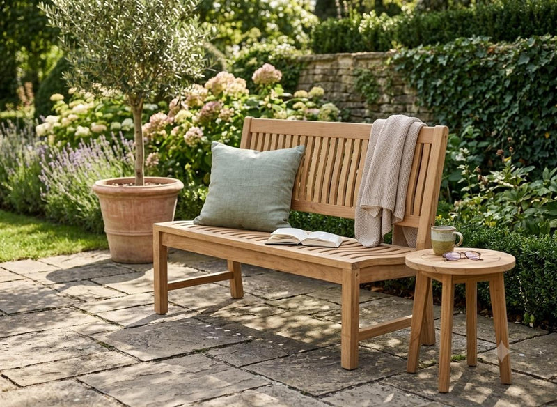 Massive Teakholzbank Kingsbury 150 cm | Gartenbank ohne Armlehne