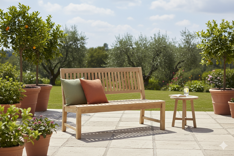 Massive Teakholzbank Kingsbury 150 cm | Gartenbank ohne Armlehne