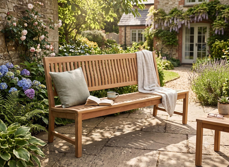 Massive Teakholzbank Kingsbury 180 cm | Gartenbank ohne Armlehne