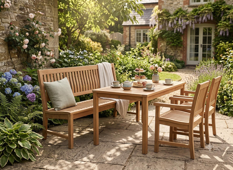 Massive Teakholzbank Kingsbury 180 cm | Gartenbank ohne Armlehne