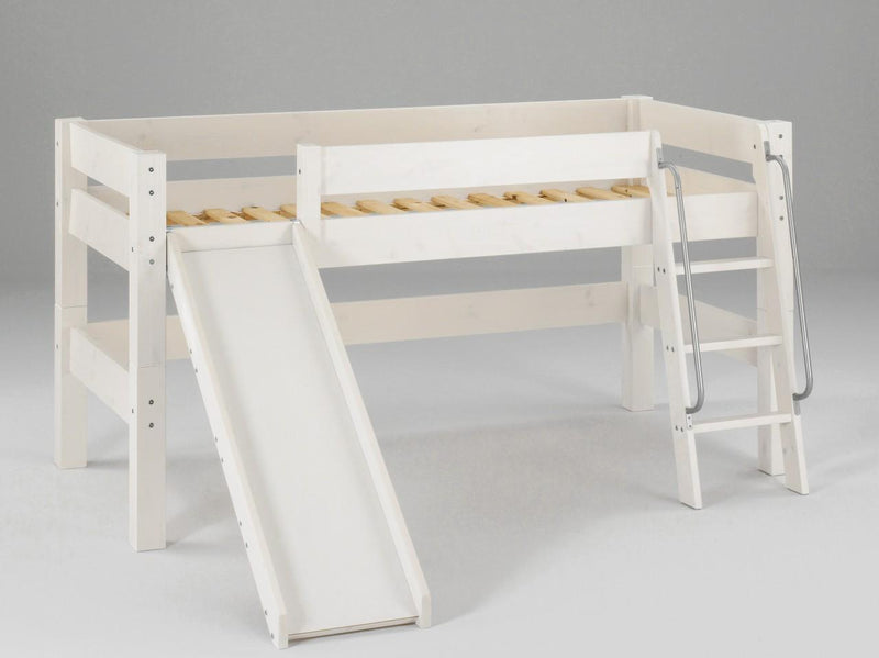 halbhohes Kinderbett MOBY mit Leiter und Rutsche Kiefer massiv