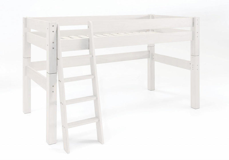 Hochbett MOBY Midisleeper weiß mit Leiter Kiefer Massivholz Kinderbett