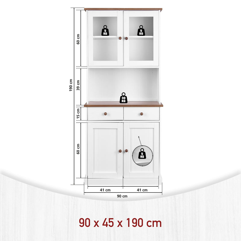 Buffet Vitrine Westerland 4-türig im Landhausstil - Massivholz