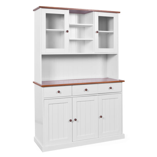 Buffet Vitrine Westerland 5-türig im Landhausstil mit weiß lackiertem Korpus und Glastüren, Gesamtansicht.