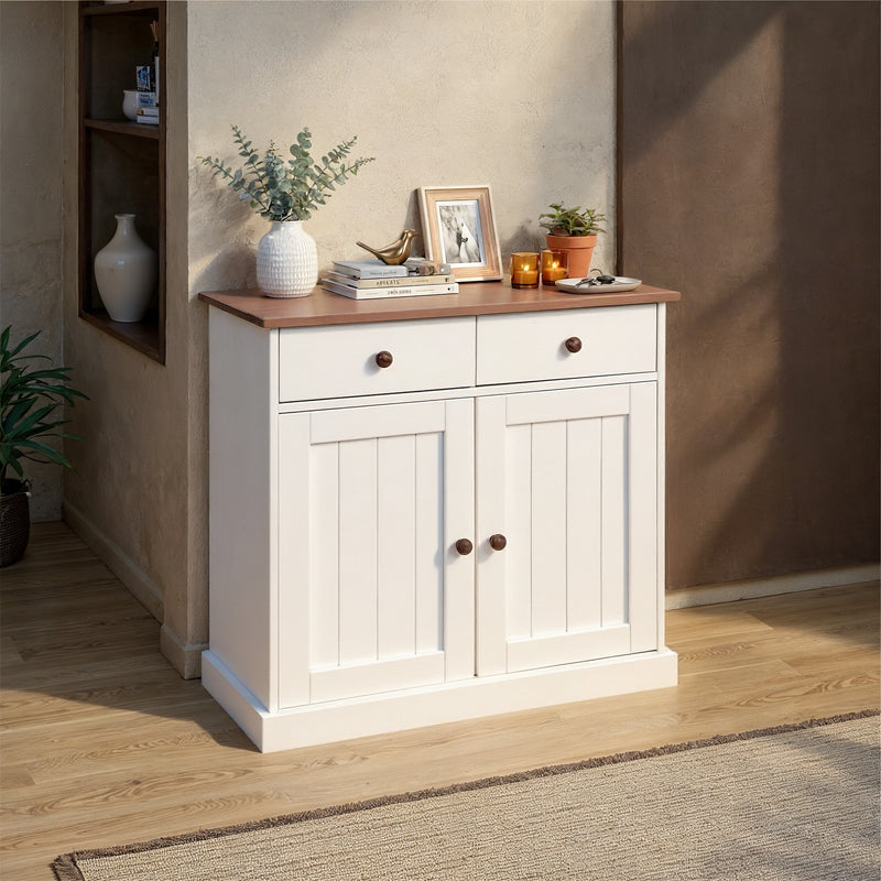 Landhaus Kommode Sideboard Westerland 2-türig Kiefer Weiß lackiert