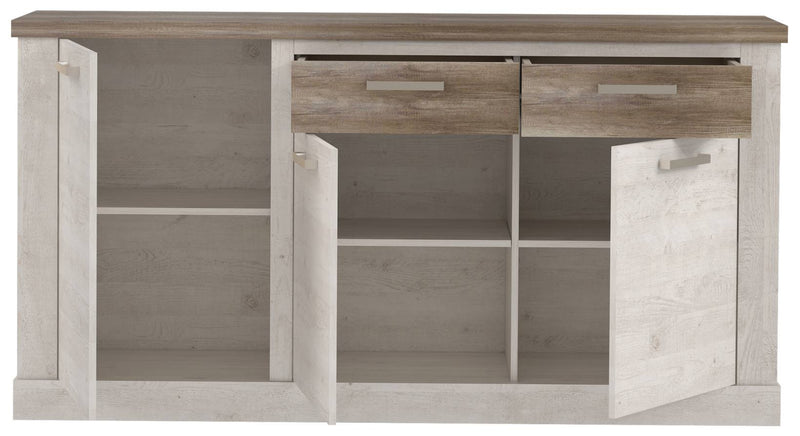 Sideboard DURO 3 Türen und 2 Schubladen in Pinie weiß antik