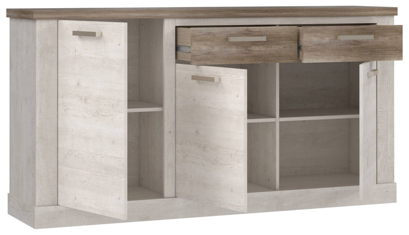 Sideboard DURO 3 Türen und 2 Schubladen in Pinie weiß antik