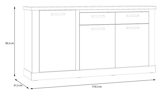 Sideboard DURO 3 Türen und 2 Schubladen in Pinie weiß antik