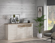 Sideboard DURO 3 Türen und 2 Schubladen in Pinie weiß antik