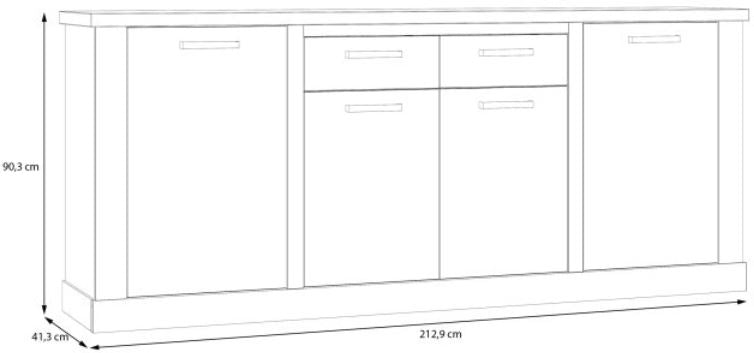 Sideboard DURO 4 Türen und 2 Schubladen in Pinie weiß antik