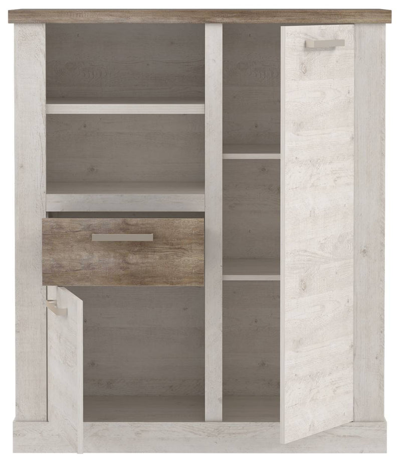 Highboard DURO 2 trg. und 1 Schublade in Pinie weiß antik von Forte