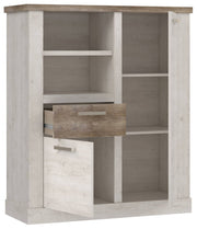 Highboard DURO 2 trg. und 1 Schublade in Pinie weiß antik von Forte