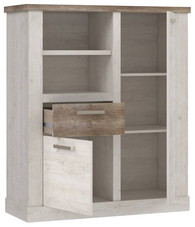 Highboard DURO 2 trg. und 1 Schublade in Pinie weiß antik von Forte
