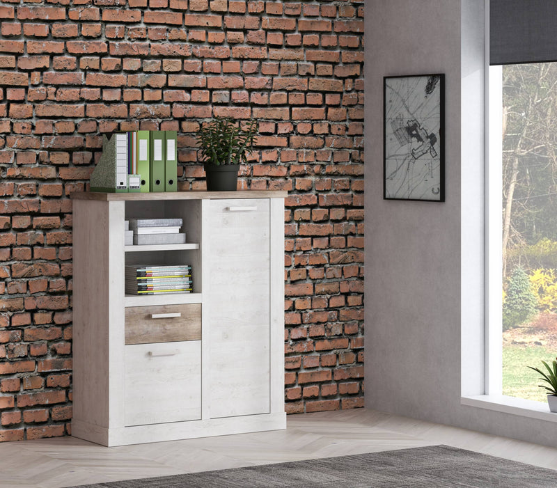Highboard DURO 2 trg. und 1 Schublade in Pinie weiß antik von Forte