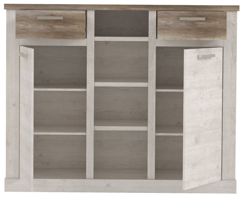 Highboard DURO 2 Türen 2 Schubladen Optik Pinie weiß antik