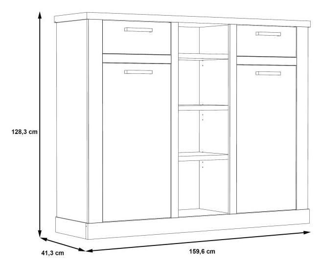 Highboard DURO 2 Türen 2 Schubladen Optik Pinie weiß antik