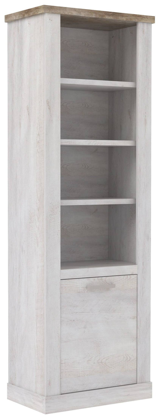 Regal DURO Bücherregal mit 1 Tür und 3 offenen Fächern in Pinie weiß antik, Gesamtansicht.